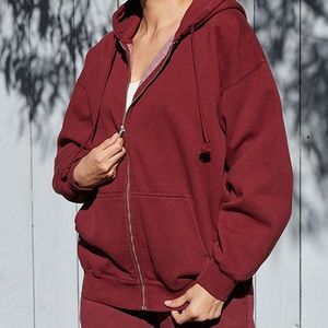 Brandy Melville burgundy Christy full zip hoodie